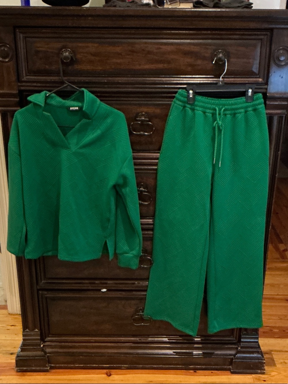 Green Knit Wide-Leg Pants -Set Women's